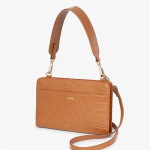 Calpak Brown Croc-Embossed Crossbody Bag